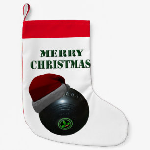 Lawn Bowl Wearing A Santa Hat, Small Christmas Stocking