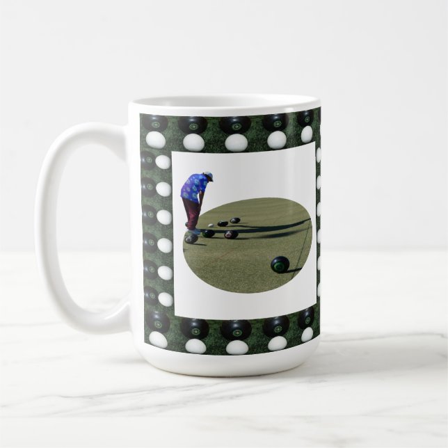 Lawn Bowler Man Checking Close Bowls, Coffee Mug (Left)