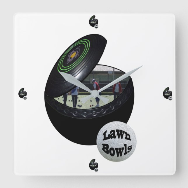 Lawn Bowlers In A Lawn Bowl,   Square Wall Clock (Front)