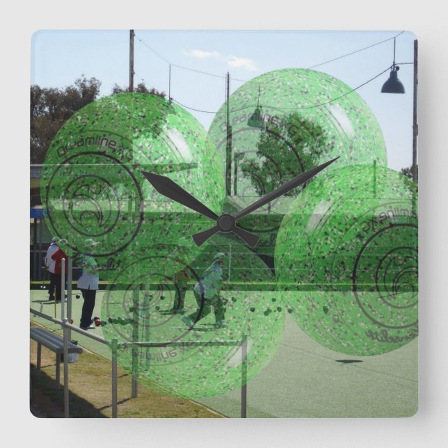 Lawn Bowlers Playing Lawn Bowls, Square Wall Clock (Front)