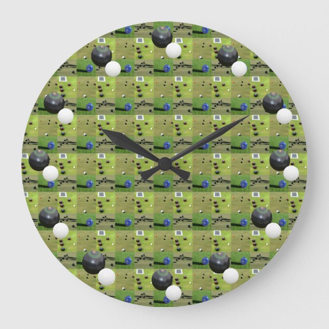Lawn Bowling Photo Collage, Large Clock (Front)