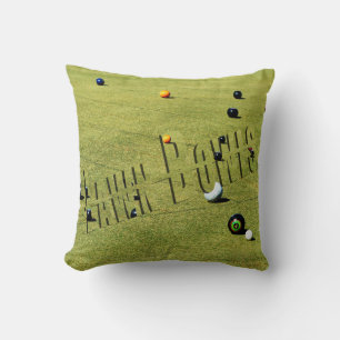 Lawn Bowls Action, And Logo, Throw Cushion