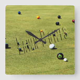 Lawn Bowls Action Logo Square Wall Clock