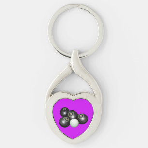 Lawn Bowls And Kitty On Purple, Key Ring