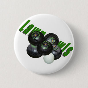 Lawn Bowls And Logo, 6 Cm Round Badge