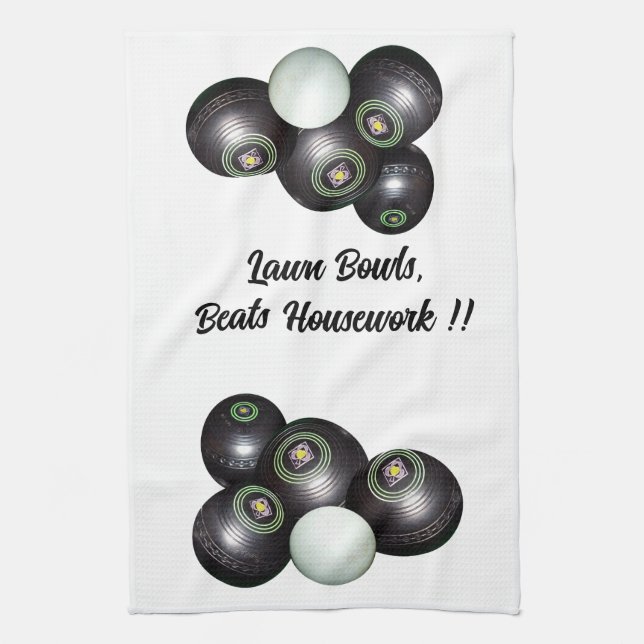 Lawn Bowls Beats Housework Funny, Dish Towel (Vertical)