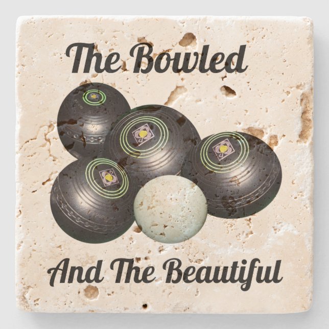 Lawn Bowls Bowled And Beautiful Logo, Stone Coaster (Front)