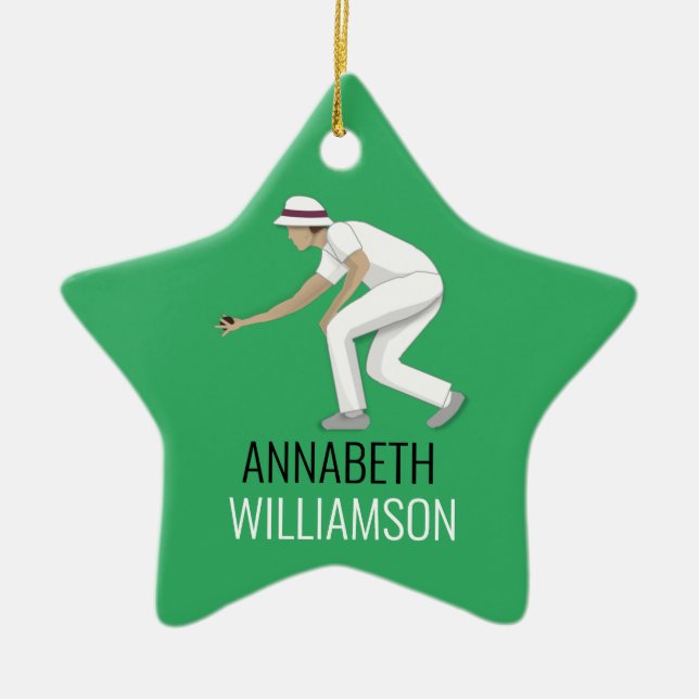 Lawn Bowls Ceramic Tree Decoration (Front)