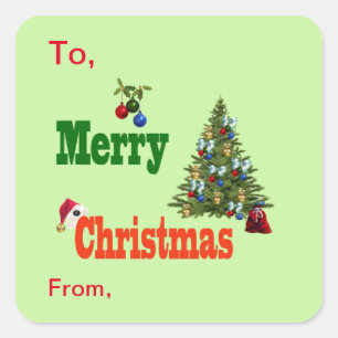 Lawn Bowls Christmas Tree And Stocking,  Square Sticker