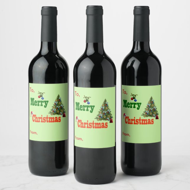 Lawn Bowls Christmas Tree And Stocking,  Wine Label (Bottles)