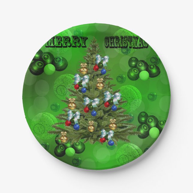 Lawn Bowls Christmas Tree Design, Paper Plate (Front)