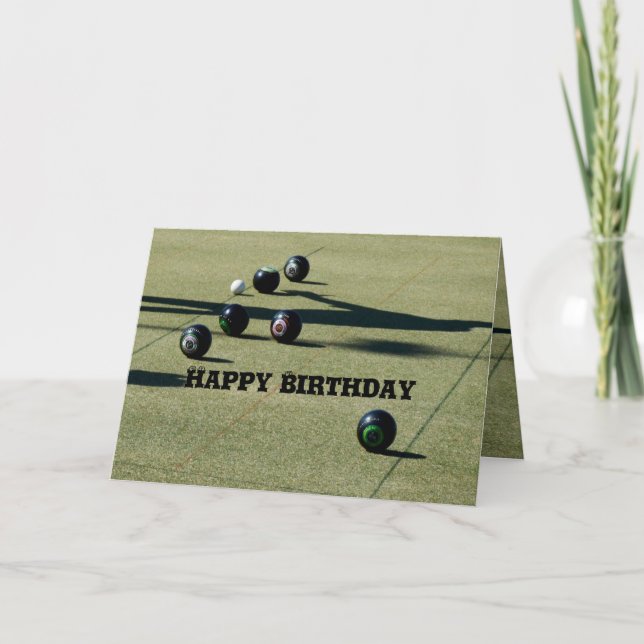 Lawn Bowls Close Call, Birthday Card (Front)