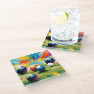 Lawn Bowls Colour Splash,  Glass Coaster