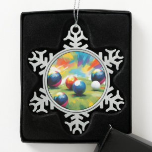 Lawn Bowls Colour Splash, Snowflake Pewter Christmas Ornament