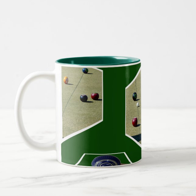 Lawn Bowls Dimensional Art, Two-Tone Coffee Mug (Left)