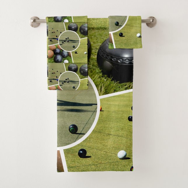 Lawn Bowls Five Picture Collage, Bath Towel Set (Insitu)