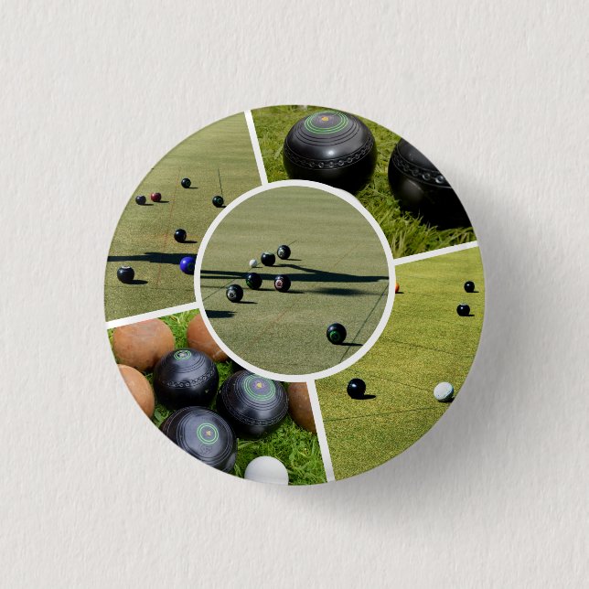 Lawn Bowls Five Picture Photo Collage, Badge (Front)