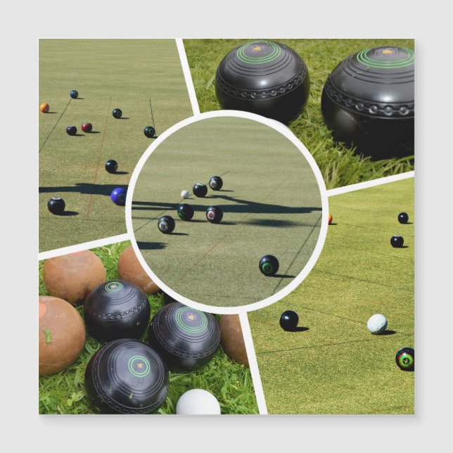 Lawn Bowls Five Picture Photo Collage, Magnet Card (Front)