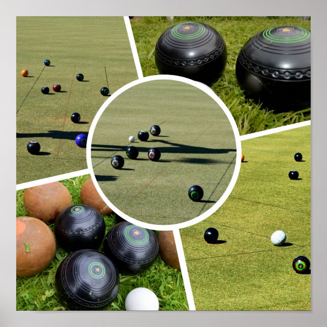 Lawn Bowls Five Picture Photo Collage, Poster (Front)