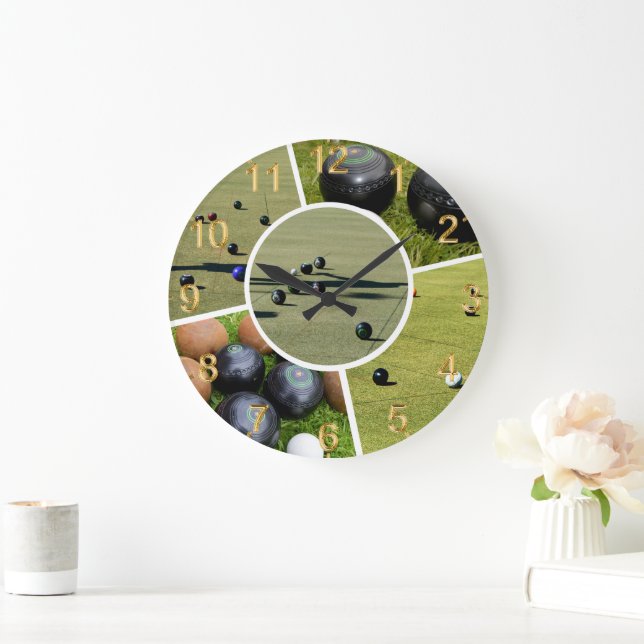 Lawn Bowls Five Picture Photo Collage, Wall Clock (Home)