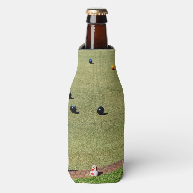 Lawn Bowls Game Action, Can Cooler (Bottle Front)