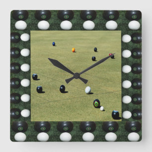 Lawn Bowls Game With Lawn Bowls Picture Frame, Square Wall Clock