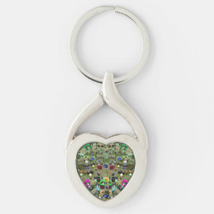 Lawn Bowls Heart Decoupage, Metal Keyring