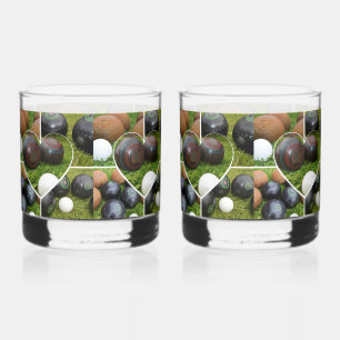 Lawn Bowls Heart Photo Collage, Whiskey Glass