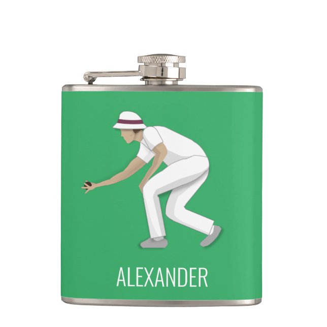 Lawn Bowls Hip Flask (Front)