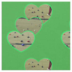 Lawn Bowls Images In Heart Shapes Pattern, Fabric