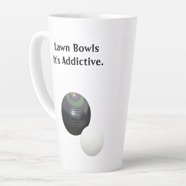 Lawn Bowls It's Addictive, Latte Mug (Left Angle)