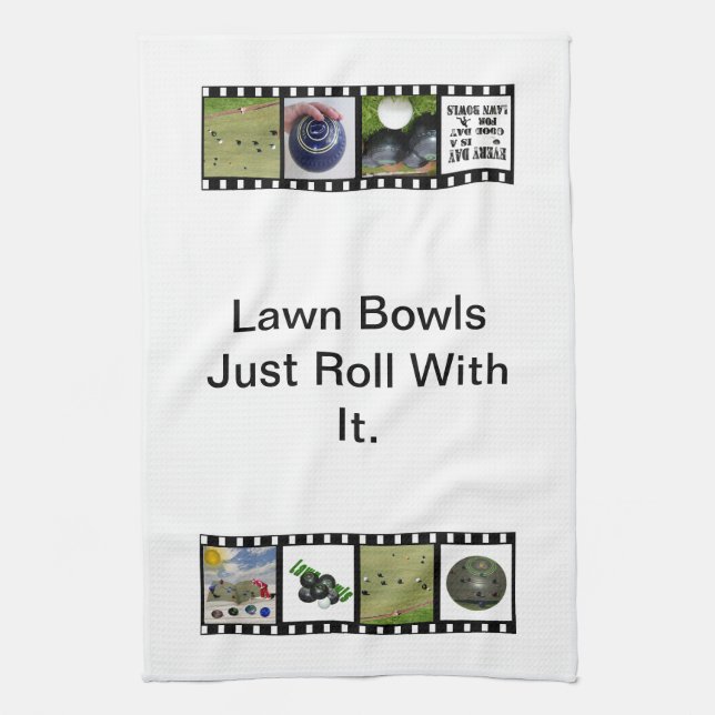 Lawn Bowls Just Roll With It, Dish Towel (Vertical)