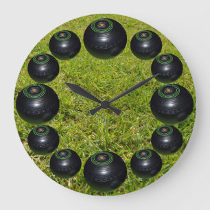 Lawn Bowls On Green Grass, Large Clock