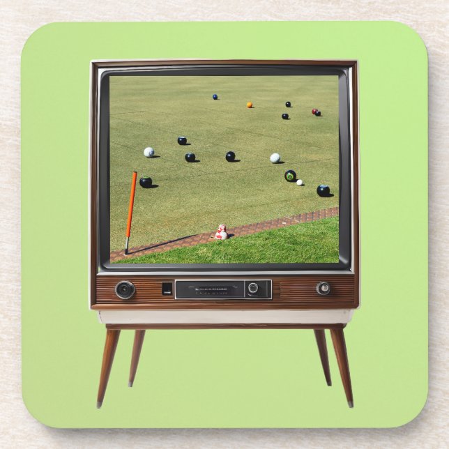 Lawn Bowls On Telly, Coaster (Front)