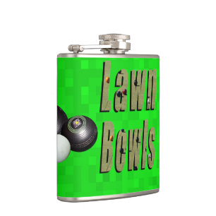 Lawn Bowls Picture Logo, Hip Flask
