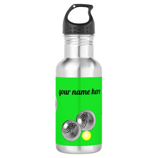 Lawn bowls, short mat bowls water bottle (Front)