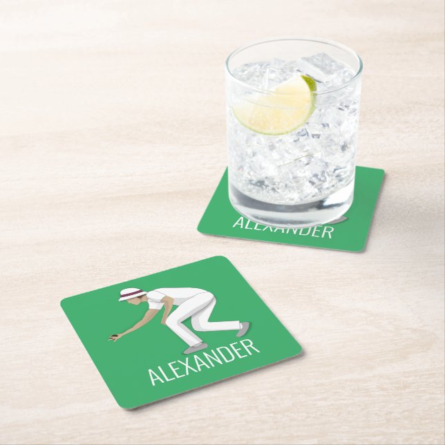 Lawn Bowls Square Paper Coaster (Insitu)