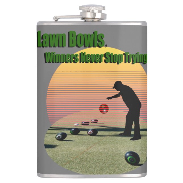 Lawn Bowls The Winners Design, Hip Flask (Front)