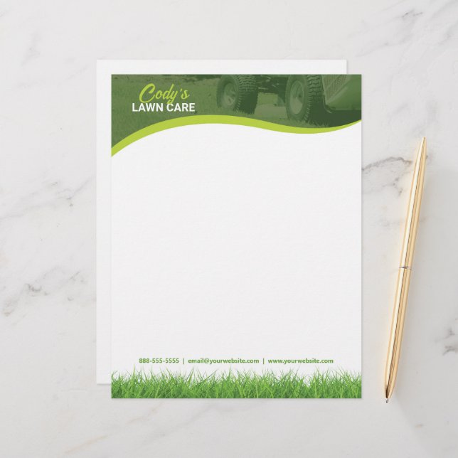 Lawn Care and Grass Cutting Maintenance Custom Letterhead (Front/Back In Situ)