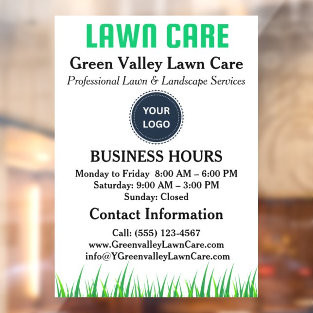 Lawn Care Business Hours Window Cling (Sheet 2)