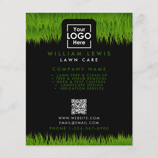 Lawn Care Business Logo Landscape QR Code Black Flyer (Front)