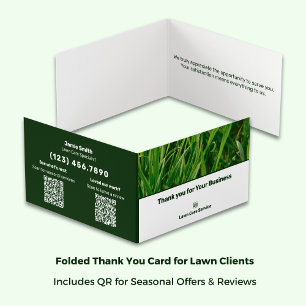 Lawn Care Folded Review Thank You Business Card