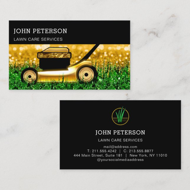 Lawn Care Gardening Grass Cutting Services Glam Business Card (Front/Back)