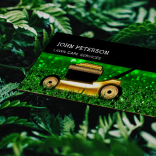 Lawn Care Gardening Grass Cutting Services Glitter Business Card