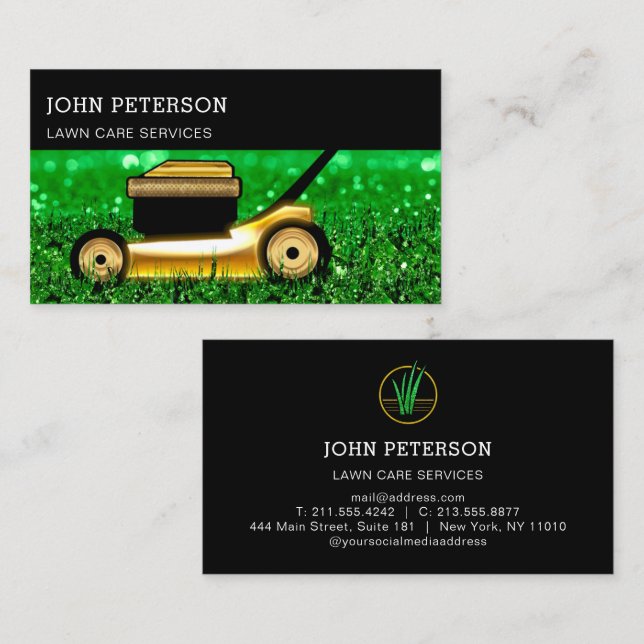 Lawn Care Gardening Grass Cutting Services Greener Business Card (Front/Back)