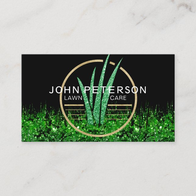 Lawn Care Gardening Landscape Green Grass Logo Business Card (Front)