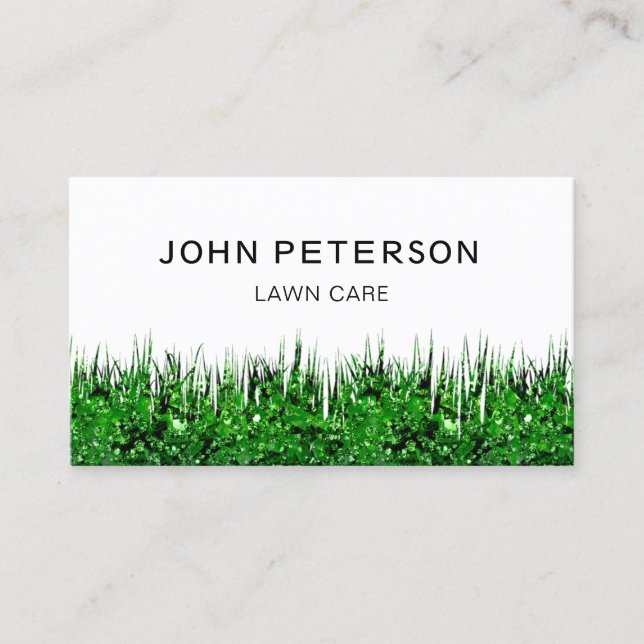 Lawn Care Gardening Landscape Green White Business Card (Front)