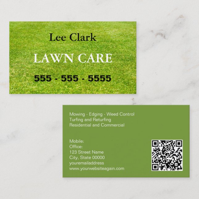 Lawn Care Gardening QR Code Business Card (Front/Back)