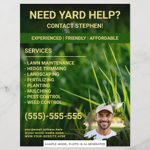 Lawn Care Landscaper Custom Photo Template Flyer