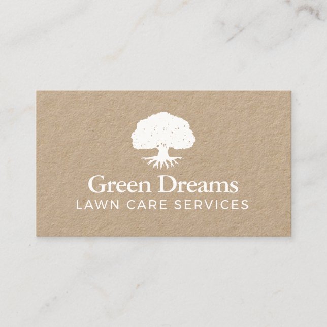 Lawn Care Landscaper Rooted Tree Kraft Business Card (Front)